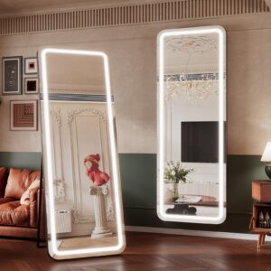 voxzypher 63"x20" led full-length mirror - stand or wall mount mirror with lights, full body mirror with lights, 3 color modes, dimmable lights - floor length mirror with lights for bedroom