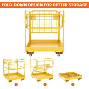 Forklift Safety Cage 36x36 Inches 1200LBS Capacity with 4 Wheels Forklift Work Platform Aerial Platform Collapsible Lift Basket Aerial Rails for Lifting Loader