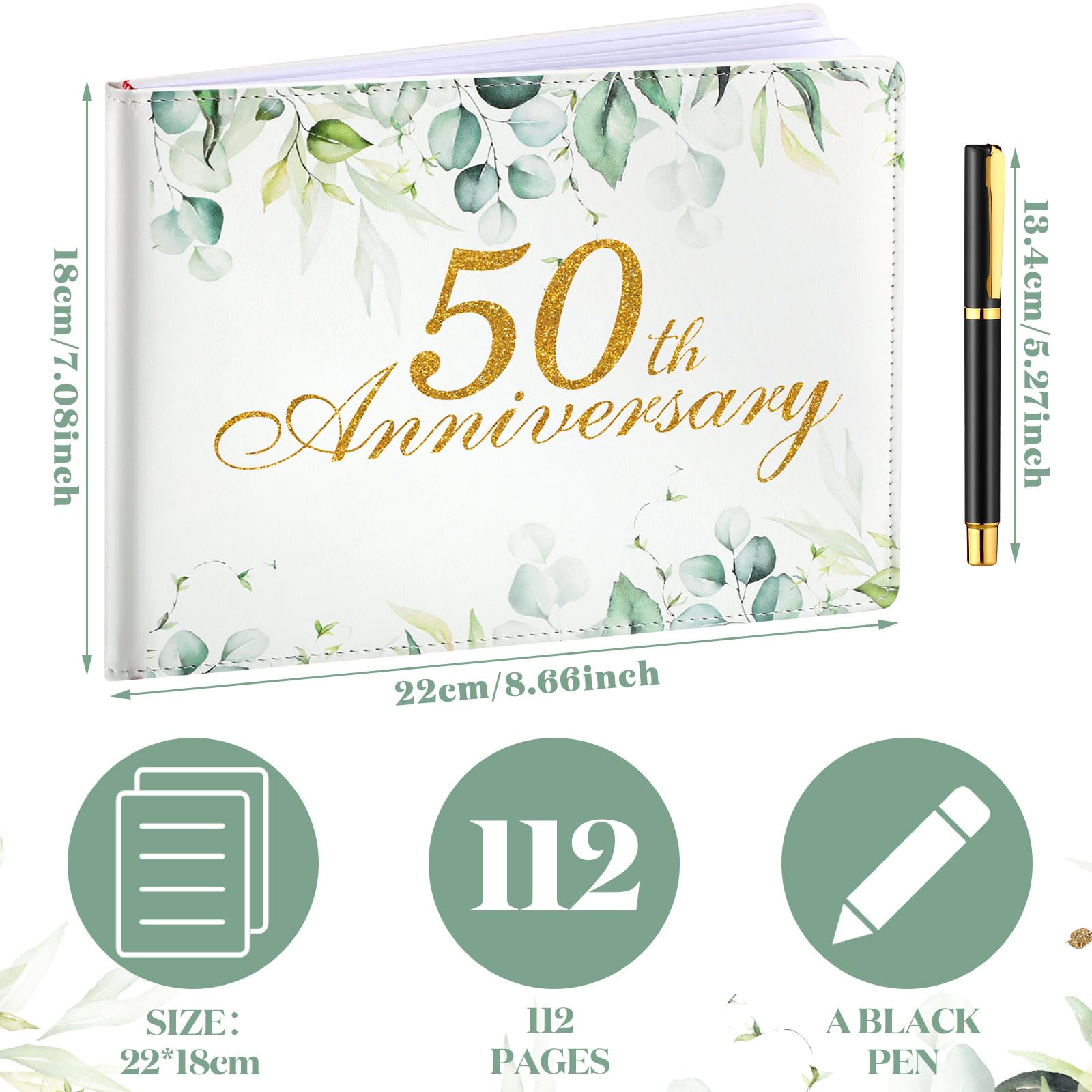 Patelai Wedding Anniversary Guest Book Anniversary Decorations Wedding Guest Book Sign Alternative 50th Anniversary Party Favors Guest Book with Pen, 112 Pages(50th Anniversary)