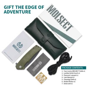 MOLSECT Boulder Pocket Folding Knife, Liner Lock EDC Knives 4.14" 14C28N Blade Green Micarta Handle,Everyday Carry Knife with Clip for Men Women Gift Outdoor