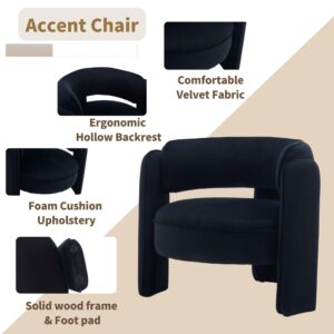 HNY Mid Century Modern Velvet Barrel Accent Chairs Set of 2 Clearance, Comfy Round Upholstered Armchairs with Open Back, Side Club Lounge Arm Chairs for Living Room, Bedroom, Small Spaces, Black