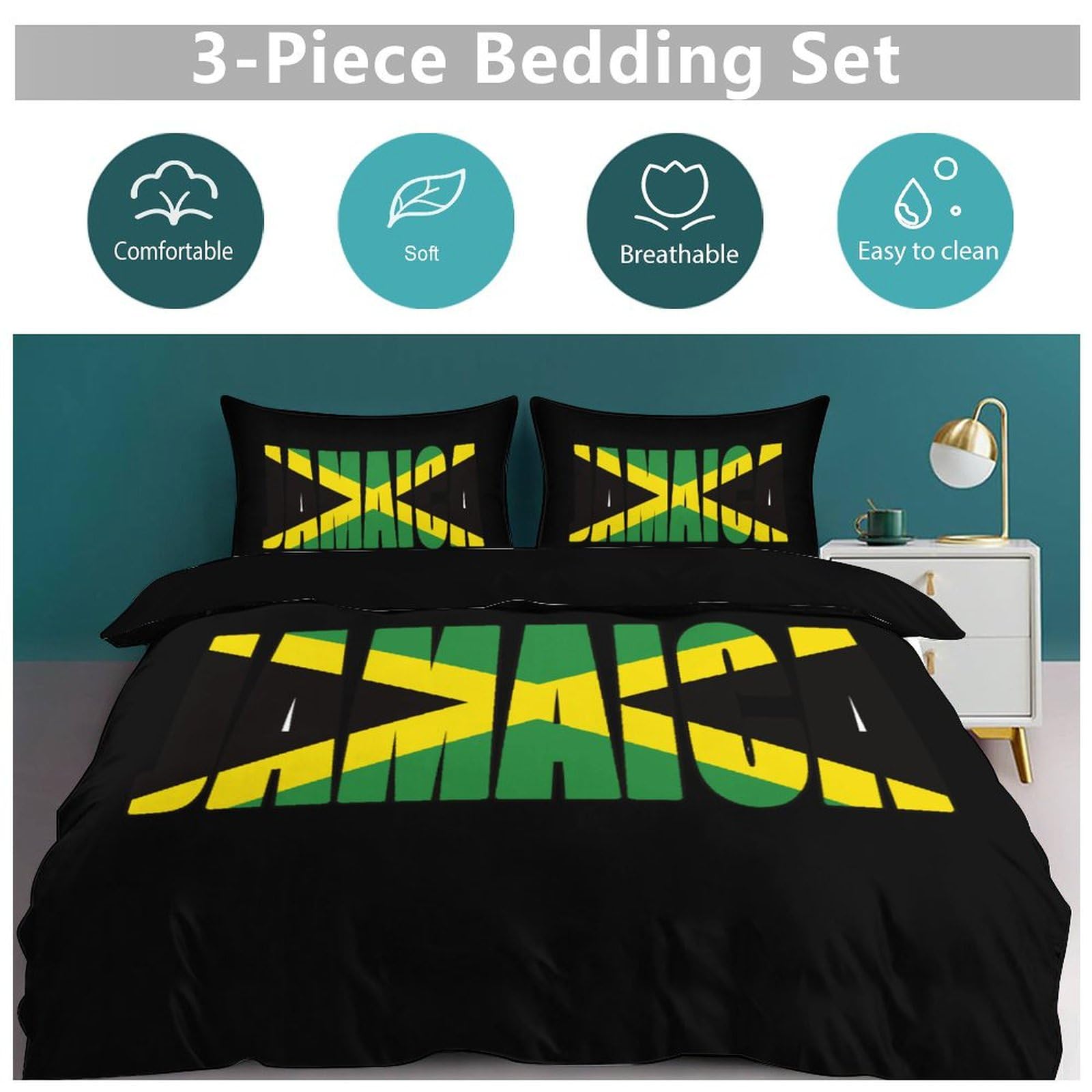 Jamaican Country Flag Soft Duvet Cover Set 3 Piece (1 Duvet Cover + 2 Pillow Case) Comforter Cover Bedding Set 86"x70"