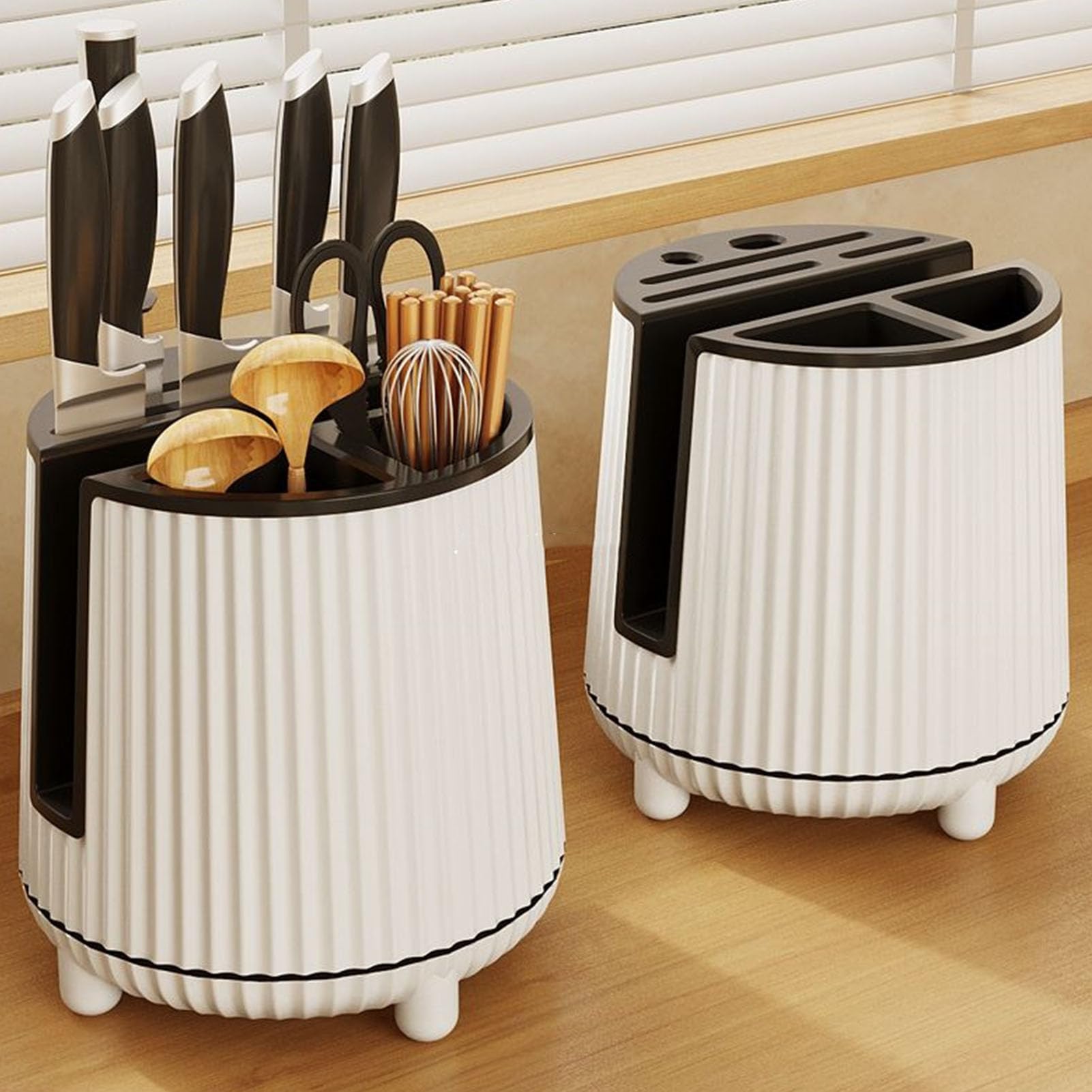 Knife Holder, 360 Degree Rotatable Knife Holder with Multi Functional Kitchen Utensil Organizer for Chopsticks and Knives Storage