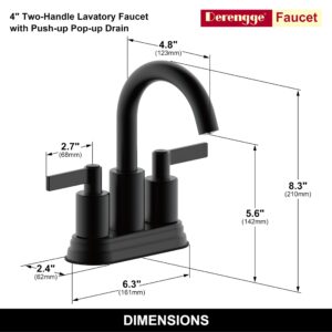 Derengge Bathroom Sink Faucet,4 Inch Centerset Bathroom Faucet, Two Handle Lavatory Faucet with Push up Pop-up Drain,Matte Black Finished,2 Pack,BF-D4501-MT