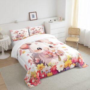 Erosebridal Cartoon Hamster Comforter Set for Girls Boys Children Cute Pet Animal Bedding 2 Pieces Lovely Rodent Animal Bedding Comforter Sets Pet Mouse Pattern Duvet Set Twin Size