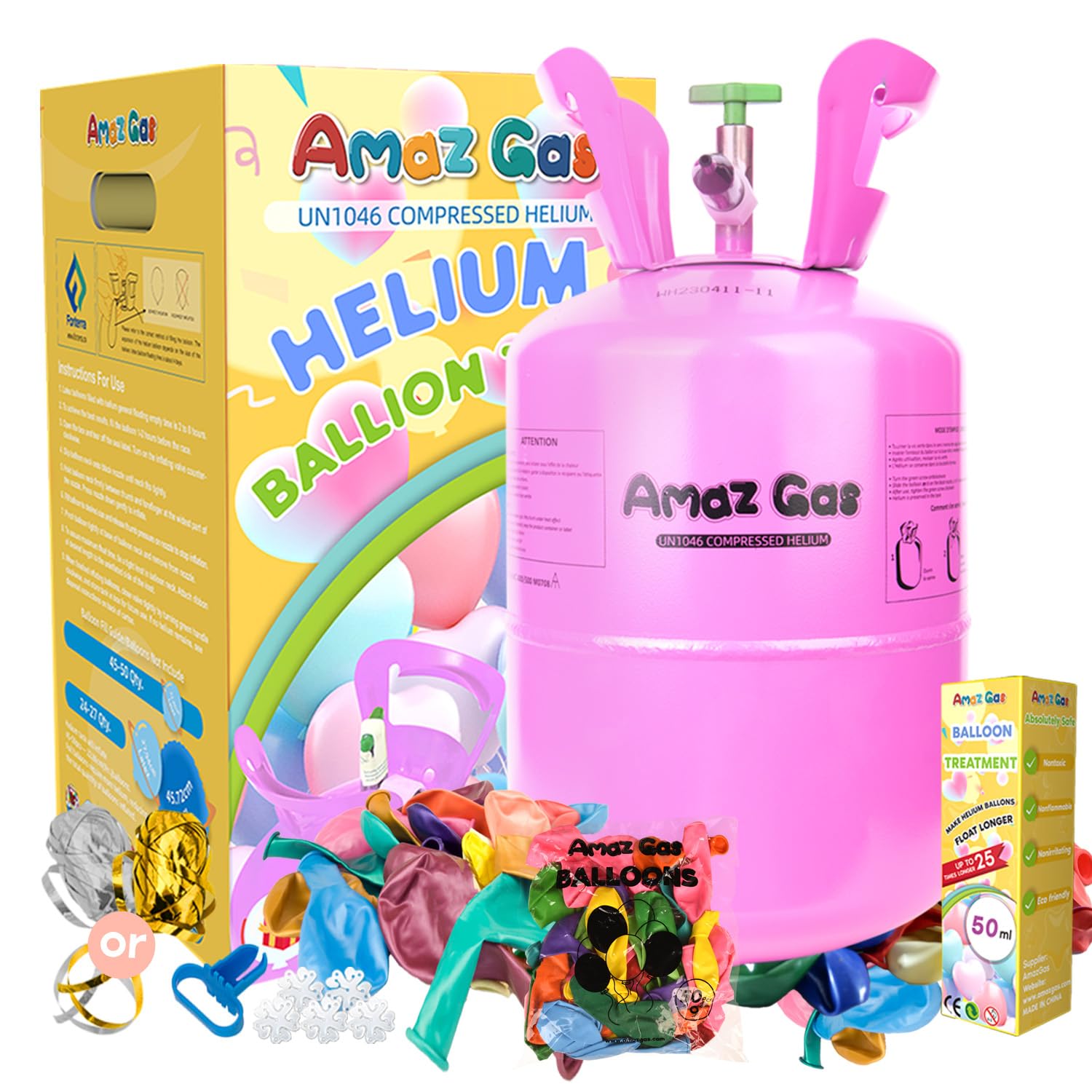 AmazGas 7L Helium Tank With 7.5 cu.ft 99.99% Pure Helium Gas - Graduation, Birthdays, Weddings, and More - Float Time 5-8 Hours Includes 30 count 10 inch Latex Balloons, Pink (1 box)