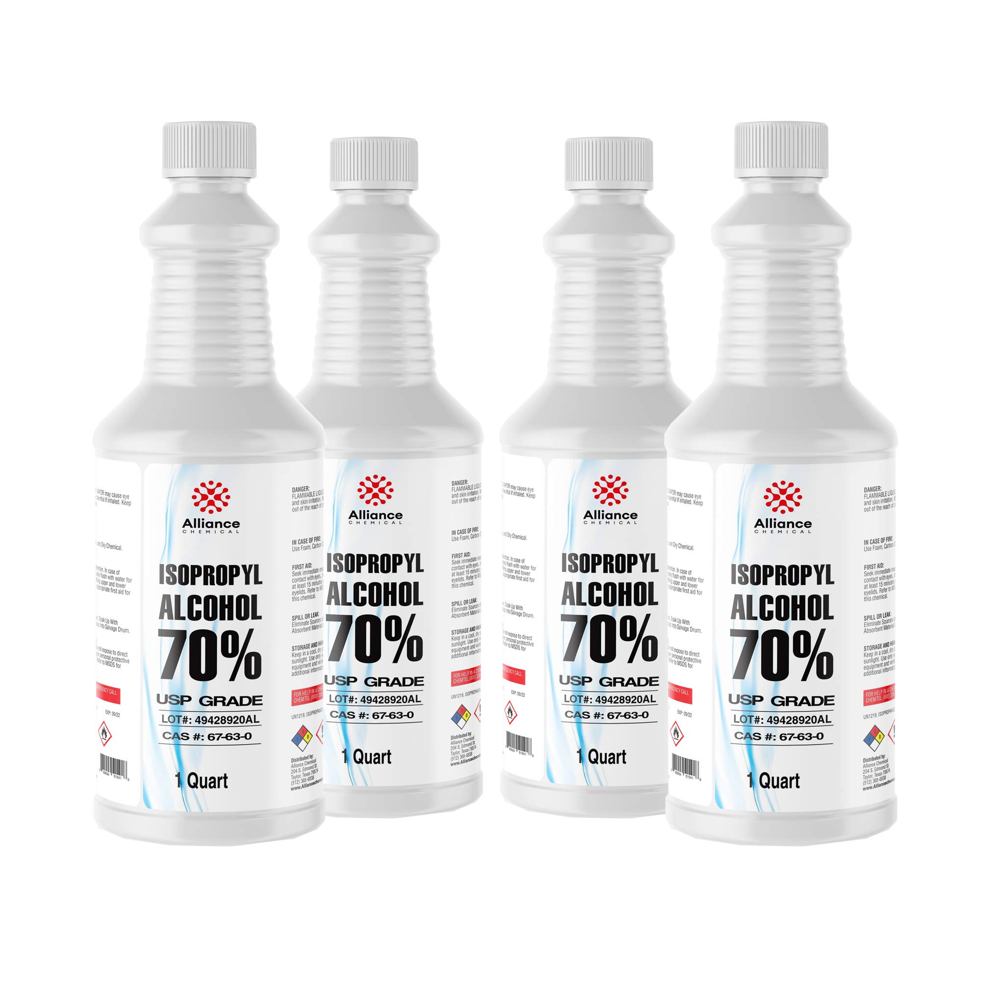 Isopropyl Alcohol (IPA) 70% - USP Medical Grade - 1 Gallon (4 x 32 FL Oz Bottles) - Rubbing Alcohol with Leak Proof Seals - Alliance Chemical - Made in America