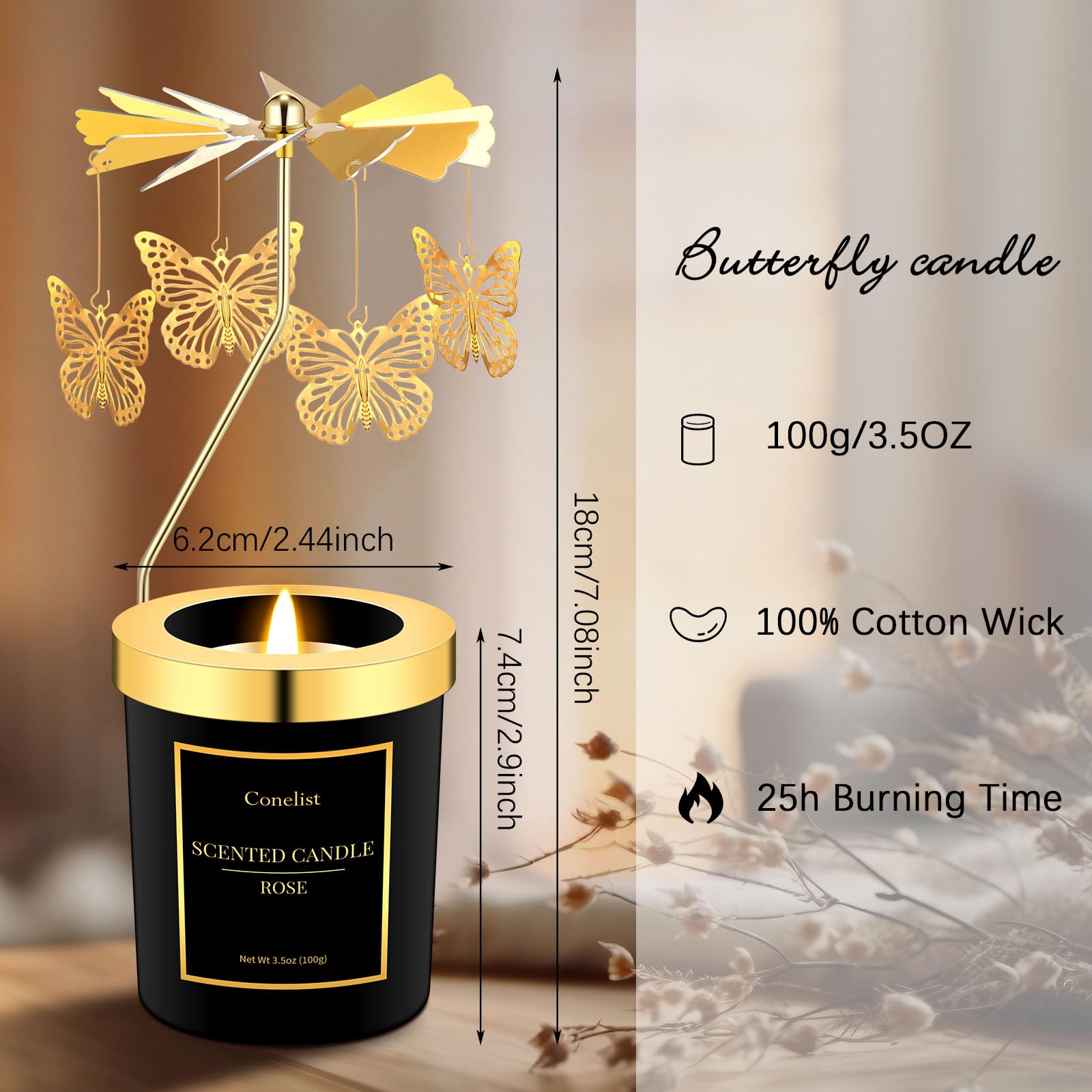 Conelist 4 Pack Christmas Butterfly Candle Gift for Women Hummingbird Rose Moon Cat Lavender Rose Scent Spinning Candle Rotatable Candle for Mother Day Gift(Butterfly)