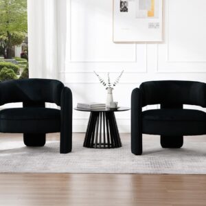 HNY Mid Century Modern Velvet Barrel Accent Chairs Set of 2 Clearance, Comfy Round Upholstered Armchairs with Open Back, Side Club Lounge Arm Chairs for Living Room, Bedroom, Small Spaces, Black