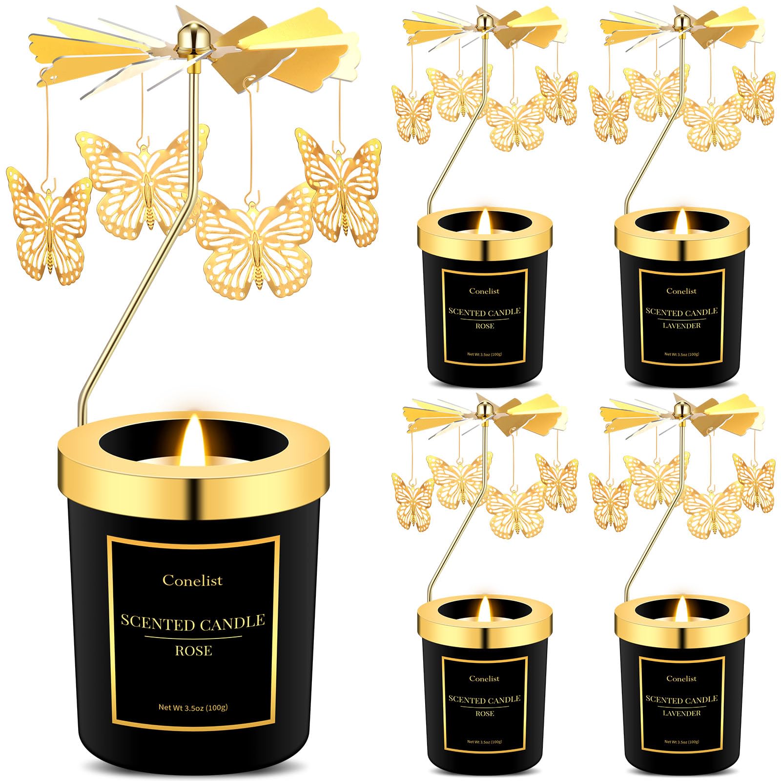 Conelist 4 Pack Christmas Butterfly Candle Gift for Women Hummingbird Rose Moon Cat Lavender Rose Scent Spinning Candle Rotatable Candle for Mother Day Gift(Butterfly)