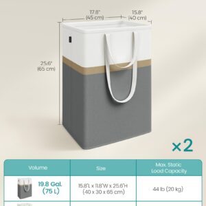 SONGMICS Set of 2 Laundry Hamper, 110 L Foldable Laundry Basket, Laundry Bag with Short and Long Handles, Easy to Transport and Clean, Freestanding, for Bedroom, Bathroom, Slate Gray ULCB210G01