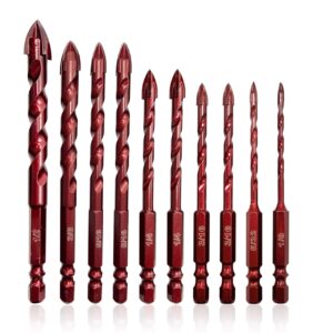 fewell masonry drill bits 10 pcs, concrete drill bit set size 1/8" to 1/2", professional high cobalt drill bit set for tile glass/metal brick concrete ceramic plastic wood