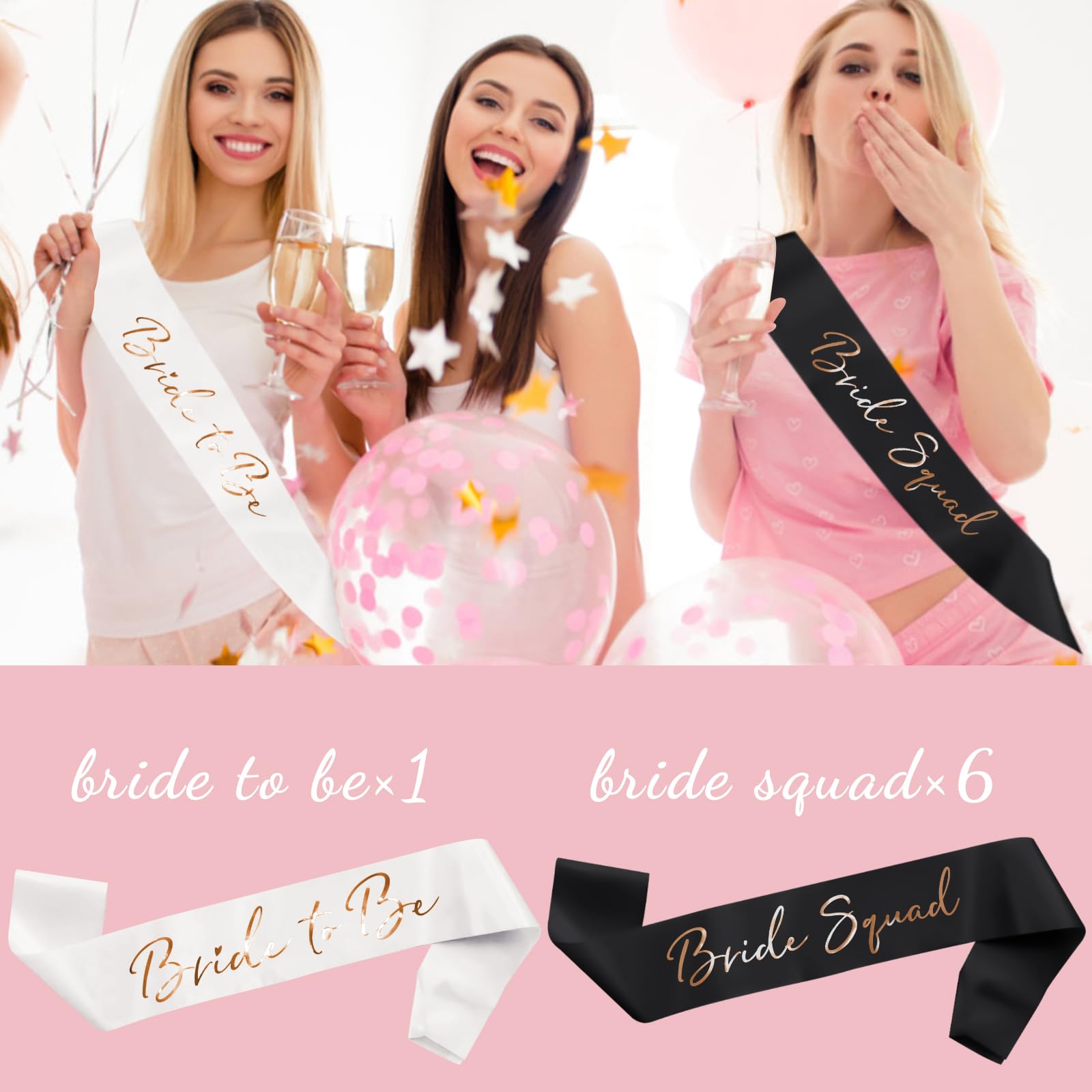 7-Pack Bride Sash Set - Bride to Be Bridesmaids Bachelorette Party Sash Accessories Bridal Shower Decorations Bachelorette Outfit for Bride（White and Black)