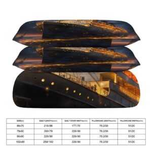 Titanic Cruise Ship Voyage Soft Duvet Cover Set 3 Piece (1 Duvet Cover + 2 Pillow Case) Comforter Cover Bedding Set 79"x90"