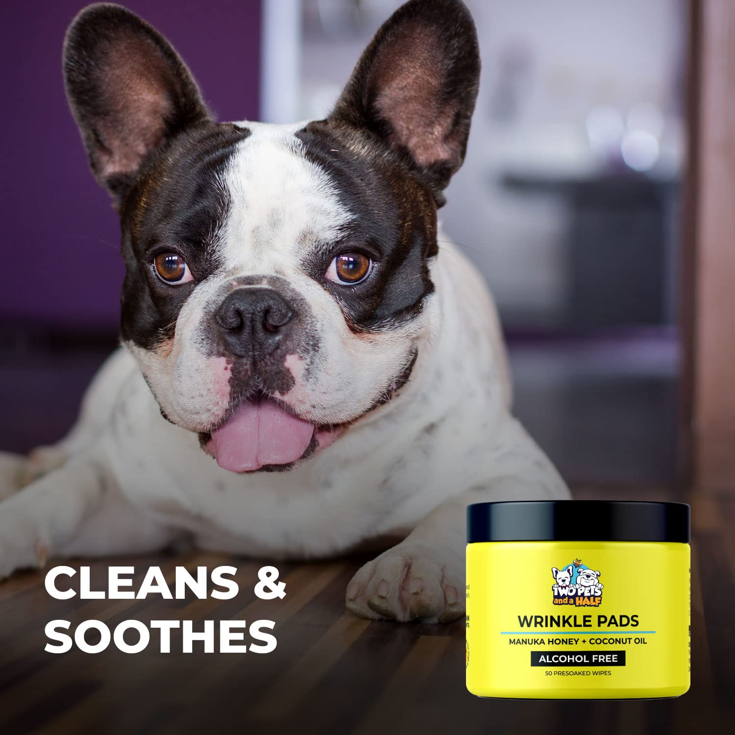 Wrinkle Wipes for French Bulldog, English Bulldog & Pug -100% Organic Extracts Dog Wrinkle Wipes to Soothe Wrinkles- Dog Face Wipes Cleaning Alcohol Free- Say Bye to Rash w/ Wrinkle Paste For Bulldogs