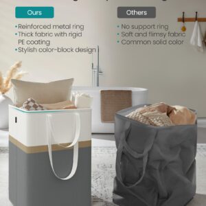 SONGMICS Set of 2 Laundry Hamper, 110 L Foldable Laundry Basket, Laundry Bag with Short and Long Handles, Easy to Transport and Clean, Freestanding, for Bedroom, Bathroom, Slate Gray ULCB210G01