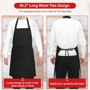 SHEOMERN 3 Pcs Dual Waterproof Oilproof Kitchen Chef Aprons with 4 Pockets for Men Women, Adjustable Soft Anti-Tear Cooking Bib Apron for Baking Grilling BBQ Painting Cleaning (Black)