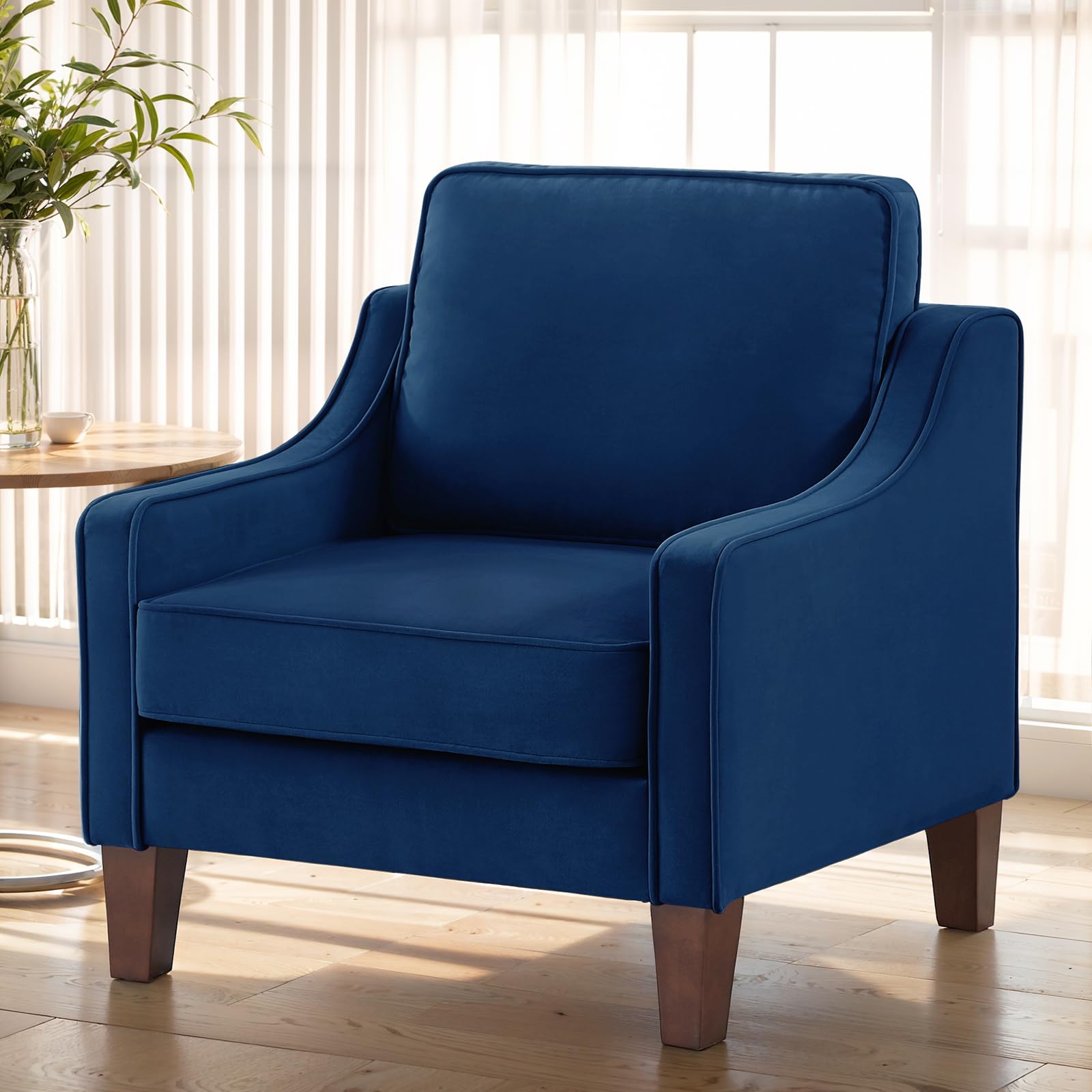 Lighluxstly Upholstered Velvet Modern Accent Chair Comfy Armchair Couch for Bedroom,Indoor Sofa Chair for Living Room,Reading Chair for Office,Apartment,Studio,Navy Blue