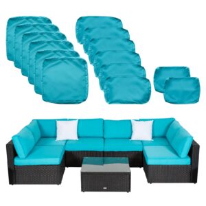 kinsunny outdoor cushion covers for patio furniture 7 piece set, replacement cushion slipcovers for rattan sectional couch, patio seat covers with zipper, water resissant, only cover, turquoise