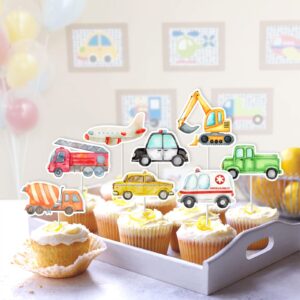 Kreatwow Transportation Cupcake Toppers 32 Pcs Watercolor Fire Engine Ambulance Taxi Airplane Construction Trucks Airplane Police Car Cupcake Picks Transportation Birthday Party Baby Shower Supplies