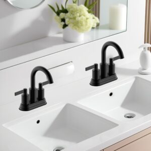 Derengge Bathroom Sink Faucet,4 Inch Centerset Bathroom Faucet, Two Handle Lavatory Faucet with Push up Pop-up Drain,Matte Black Finished,2 Pack,BF-D4501-MT