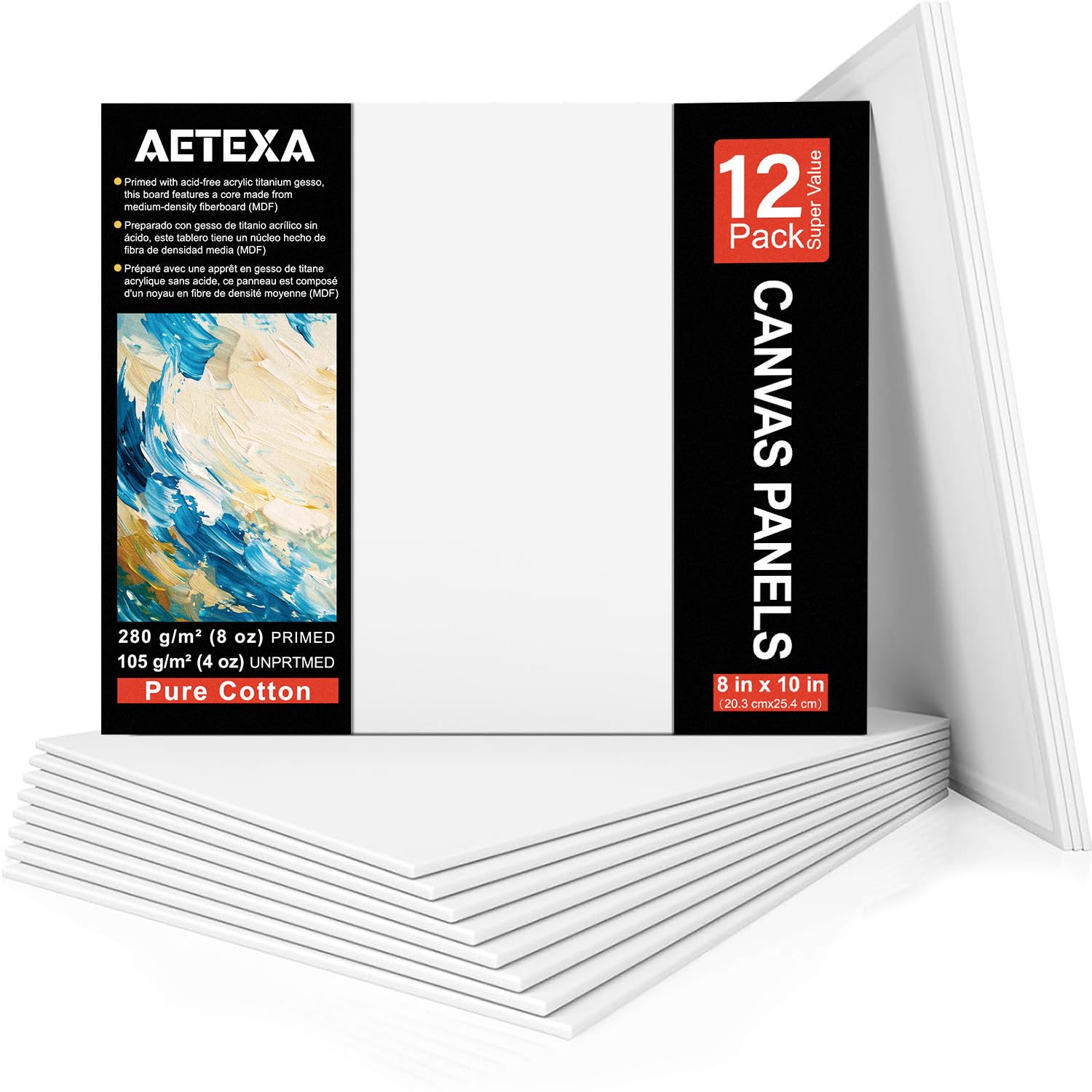 AETEXA Canvases for Painting 8x10 Inch, Canvas Bulk Pack of 12, 8 oz Primed Canvas Panel, Blank Canvas for Painting, Canvas Boards for Painting Acrylic and Oil, Art Supplies for Adults and Teens.