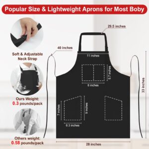 SHEOMERN 3 Pcs Dual Waterproof Oilproof Kitchen Chef Aprons with 4 Pockets for Men Women, Adjustable Soft Anti-Tear Cooking Bib Apron for Baking Grilling BBQ Painting Cleaning (Black)