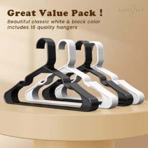 HOUSE DAY Plastic Hangers 16 Pack - Adult Clothes Hangers Black - Space Saving, Non-Slip, Durable Notched Hangers for Closet Organized, Perfect Slim Coat Hangers - Percheros Ganchos para Colgar Ropa