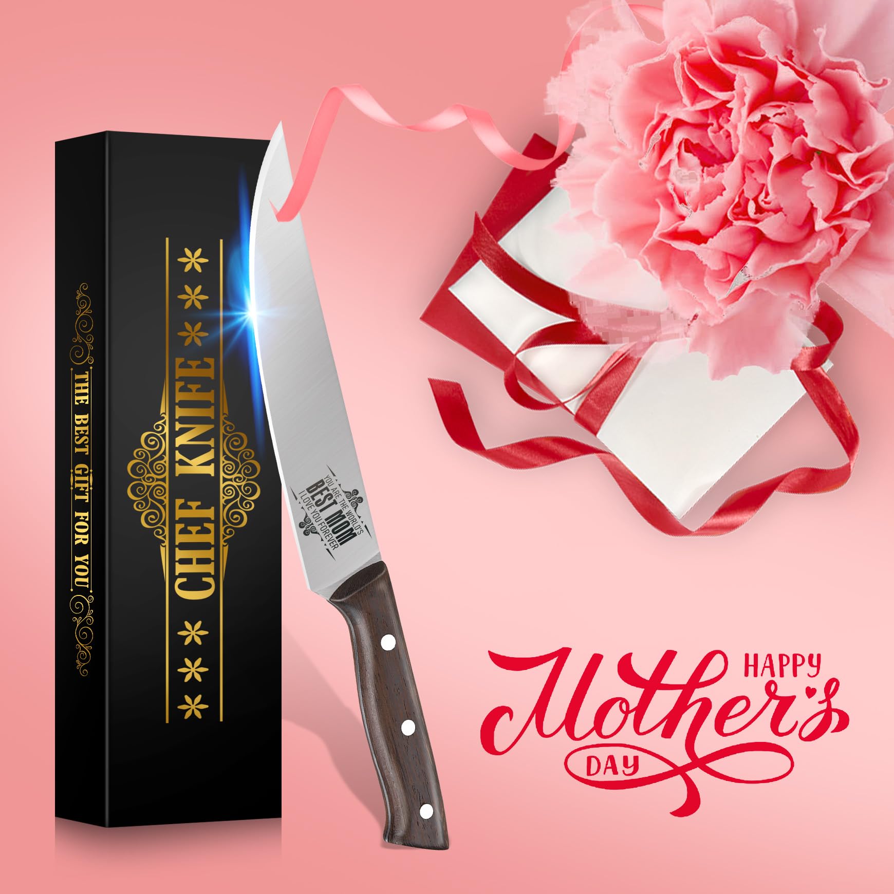 risadas Mothers Day Gifts for Mom - Mom Gifts for Mothers Day, 8 inch Chef Knife - Birthday Gifts for Mom, Best Mom Ever Gifts - Gifts for Mom from Daughter Son, Christmas Stocking Stuffers