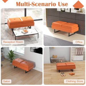 Kinfant Modern Futon Sofa Bed - 2-Seat Couch Bed with Soft Cushions for Living Room Bedroom and Small Space (PU Leather, Orange)