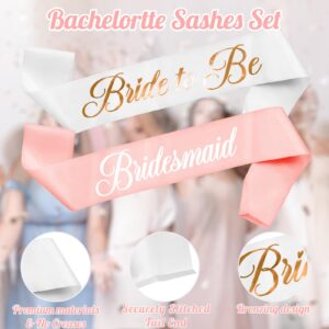 Bachelorette Sashes - Bachelorette Party Set 1 White Bride to Be Sash and 6 Pink Bridesmaid Sashes for Bride to be favors, Bridal Shower Wedding Decorations（7pcs）