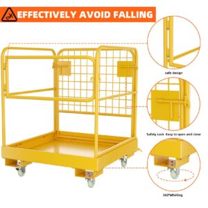 Forklift Safety Cage 36x36 Inches 1200LBS Capacity with 4 Wheels Forklift Work Platform Aerial Platform Collapsible Lift Basket Aerial Rails for Lifting Loader