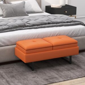 Kinfant Modern Futon Sofa Bed - 2-Seat Couch Bed with Soft Cushions for Living Room Bedroom and Small Space (PU Leather, Orange)