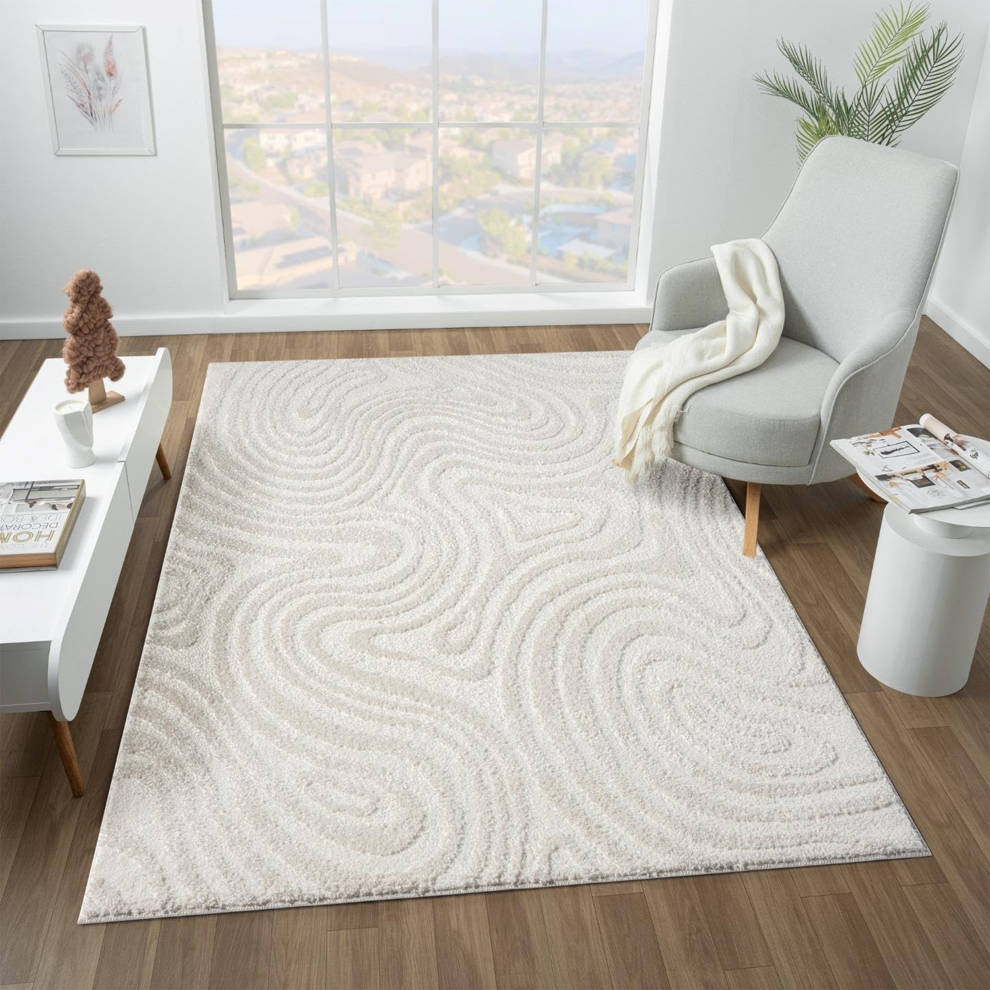 LUXE WEAVERS Geometric Swirl Cream 6x9 Area Rug - Cream