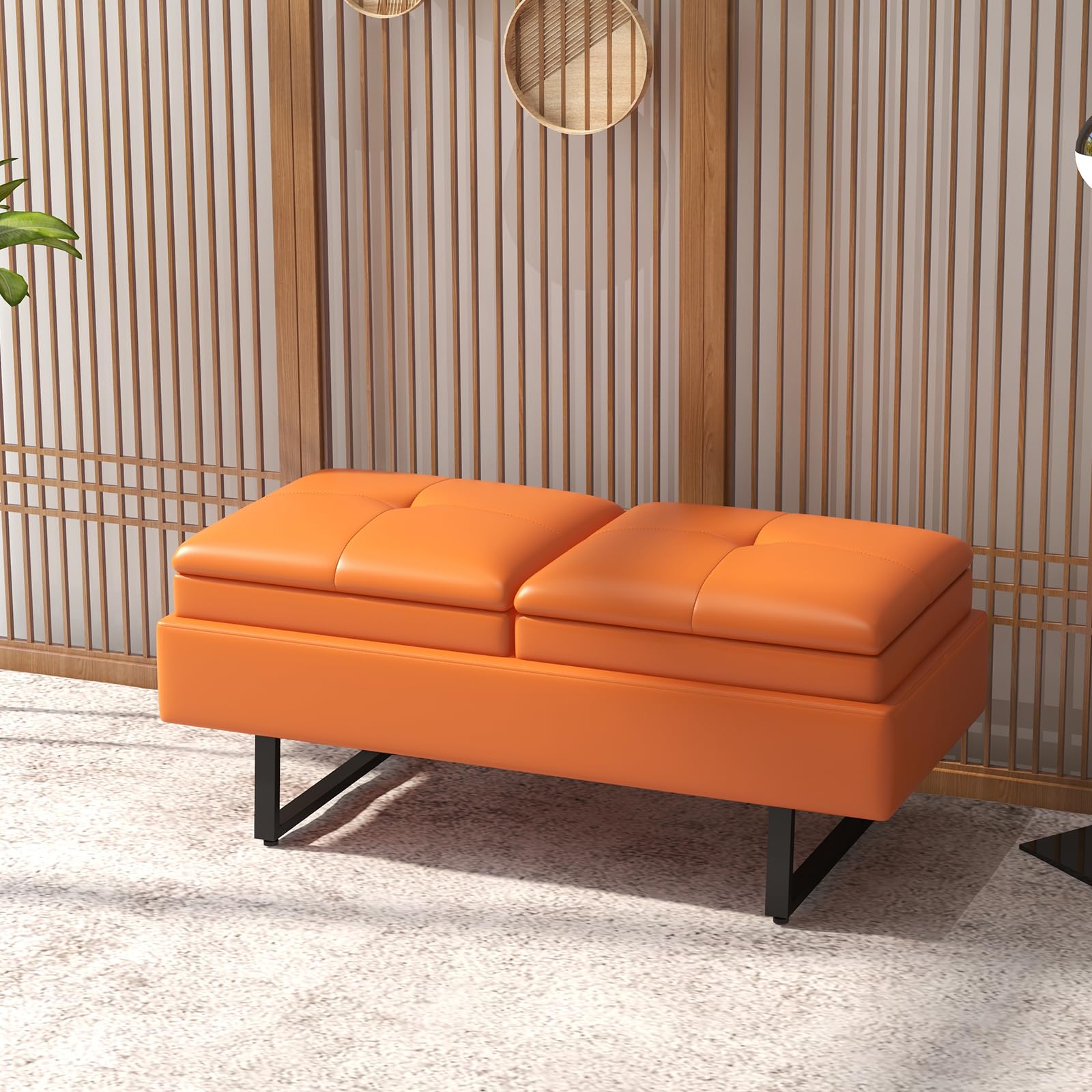 Kinfant Modern Futon Sofa Bed - 2-Seat Couch Bed with Soft Cushions for Living Room Bedroom and Small Space (PU Leather, Orange)