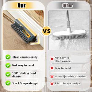 Singhoow 3 in 1 Floor Scrub Brush with Long Handle 44.5'' Cleaning Brush Stiff Bristle Brush Mop Swivel Head Brush Broom Floor Brush Scrubber for Cleaning Patio Bathroom Garage Kitchen (Dark Blue)