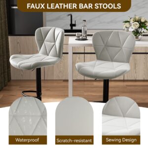 Nalupatio Modern Bar Stools Set of 2, Adjustable Faux Leather Upholstered Swivel Bar Stools, Counter Height Bar Chairs with Back for Kitchen Island, Light Grey