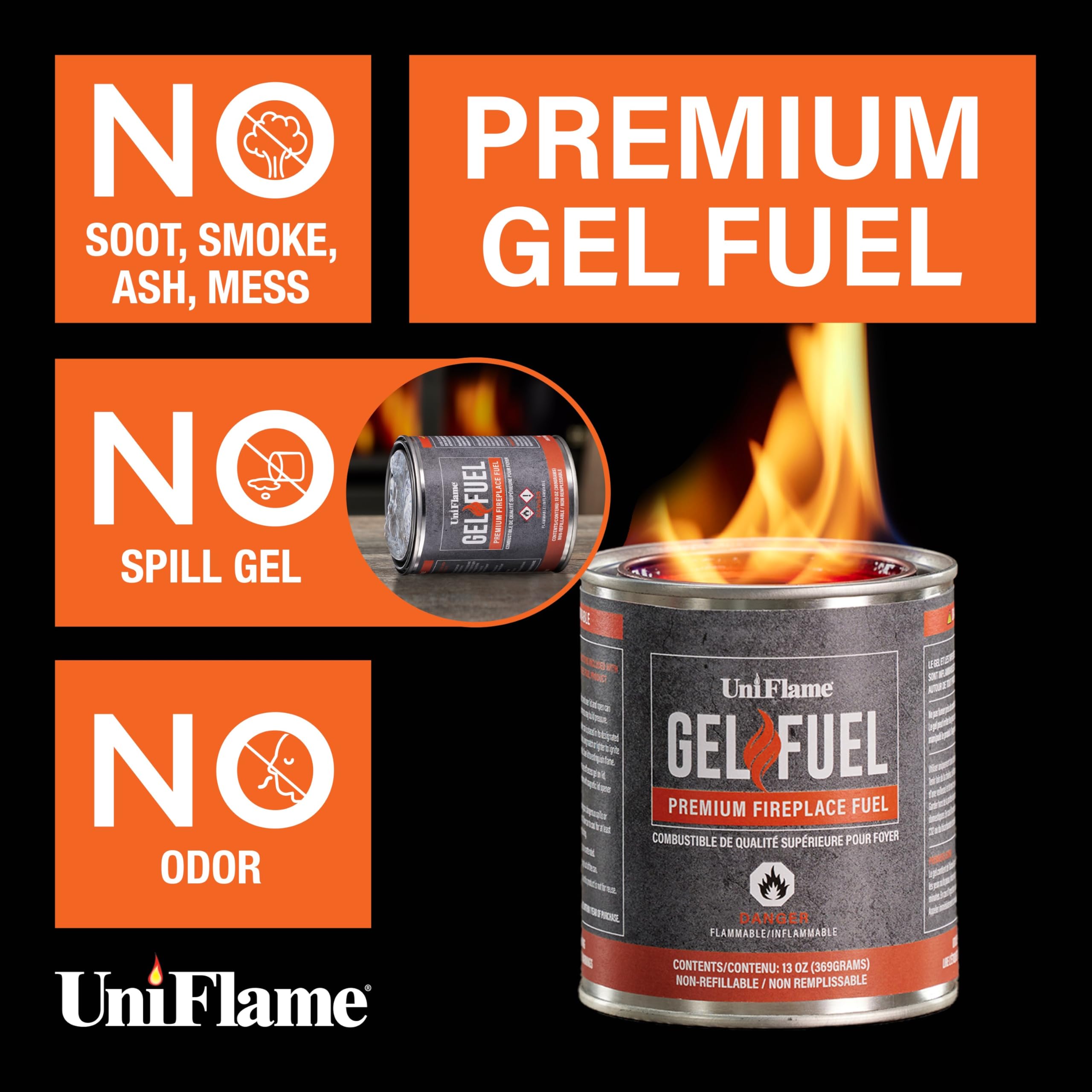 Uniflame - Gel Fuel, Premium Fireplace Fuel (24 Pack) | 24 13oz Cans