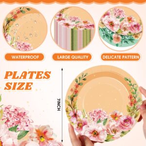 Suttmin 80 Pcs 7 Inch Floral Paper Plates Floral Party Plates Elegant Floral Disposable Plates Dinnerware Plates for Tea Party Wedding Bridal Shower Baby Shower Birthday and Party Decorations