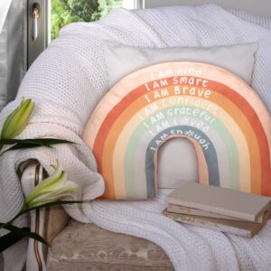 Menkxi Rainbow Throw Pillow Boho Classroom Reading Corner Throw Pillow for Girls Kids Book Center Daily Affirmations Pillow Cushion Arch Shaped Motivational Home Bedroom Playroom Decor(Classic)