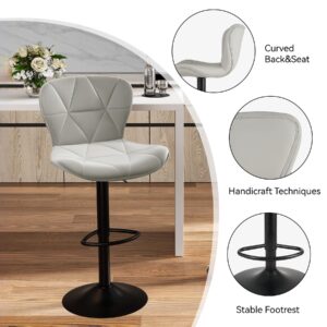 Nalupatio Modern Bar Stools Set of 2, Adjustable Faux Leather Upholstered Swivel Bar Stools, Counter Height Bar Chairs with Back for Kitchen Island, Light Grey