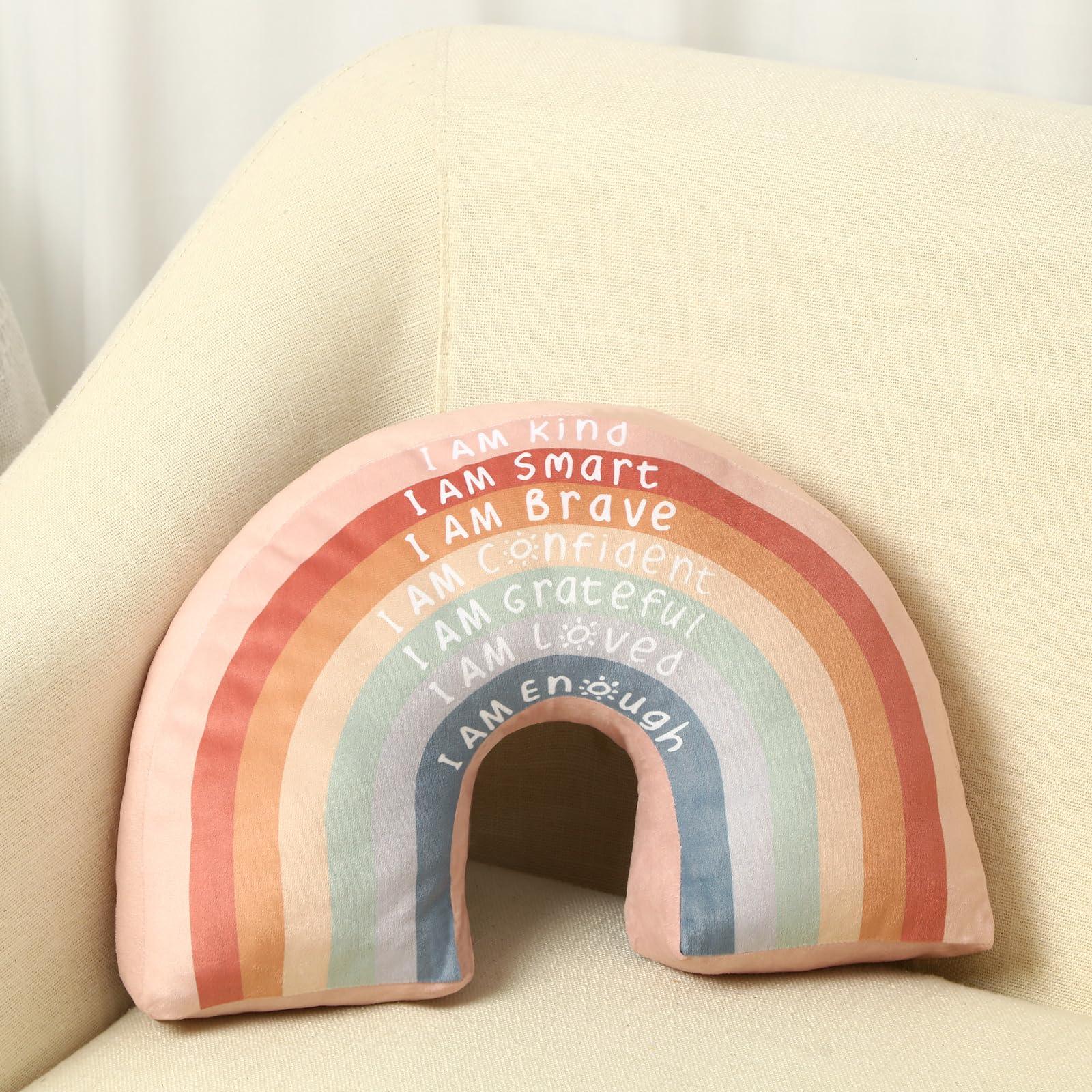 Menkxi Rainbow Throw Pillow Boho Classroom Reading Corner Throw Pillow for Girls Kids Book Center Daily Affirmations Pillow Cushion Arch Shaped Motivational Home Bedroom Playroom Decor(Classic)