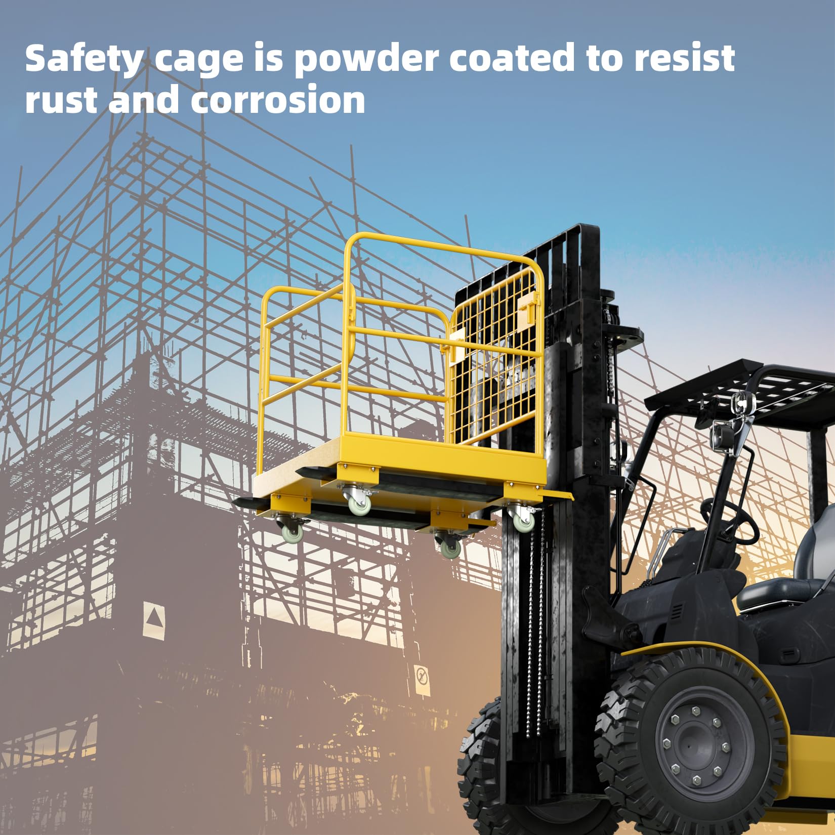 Forklift Safety Cage 36x36 Inches 1200LBS Capacity with 4 Wheels Forklift Work Platform Aerial Platform Collapsible Lift Basket Aerial Rails for Lifting Loader