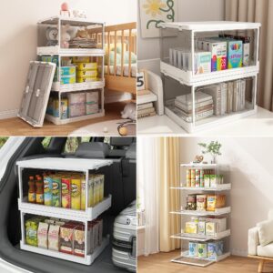 HYBRIDEAS 3-Pack Clear Stackable Storage Bins with Lids Magnetic Doors Open Front Foldable Folding Plastic Craft Containers Large Closet Organizers Box for Bedrooms Living Rooms Study Kids' Toys 24 QT