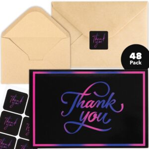 gratitude express thank you cards with envelopes - with 48 cards for any occasion, 48 brown envelopes, 48 stickers