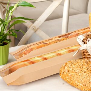 50 Pack Baguette Bags for Homemade Bread with Stickers, Large Sourdough Paper Bread Bags with Clear Window, Bread Storage for Homemade Bread Sourdough Bread Baking Supplies (Brown, 23.5*4.3*1.6 Inch)