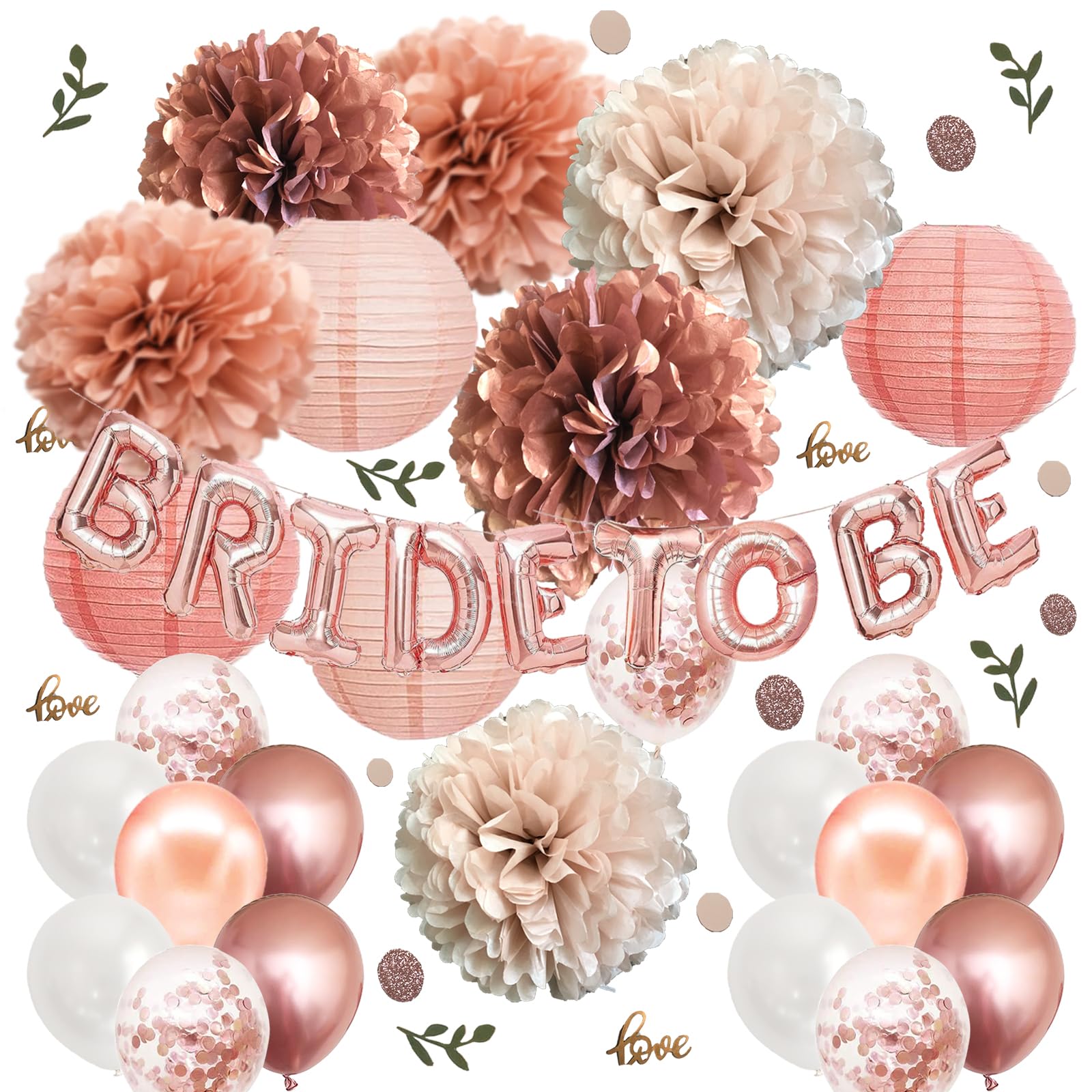 Bachelorette Party Decorations - Bridal Shower Party Decor and Supplies Kit for Wedding With Foil Balloons Table Confetti Scatters Hanging Paper Lantern Tissue Flowers (Rose Gold)