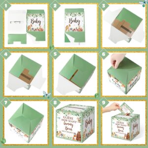 TrelaCo 82 Pcs Guess How Many Bears Baby Shower Game 1 Woodland Game Box 1 Baby Bottle 60 Guessing Cards 20 HB Pencils for Baby Shower Favors Games Gender Reveal