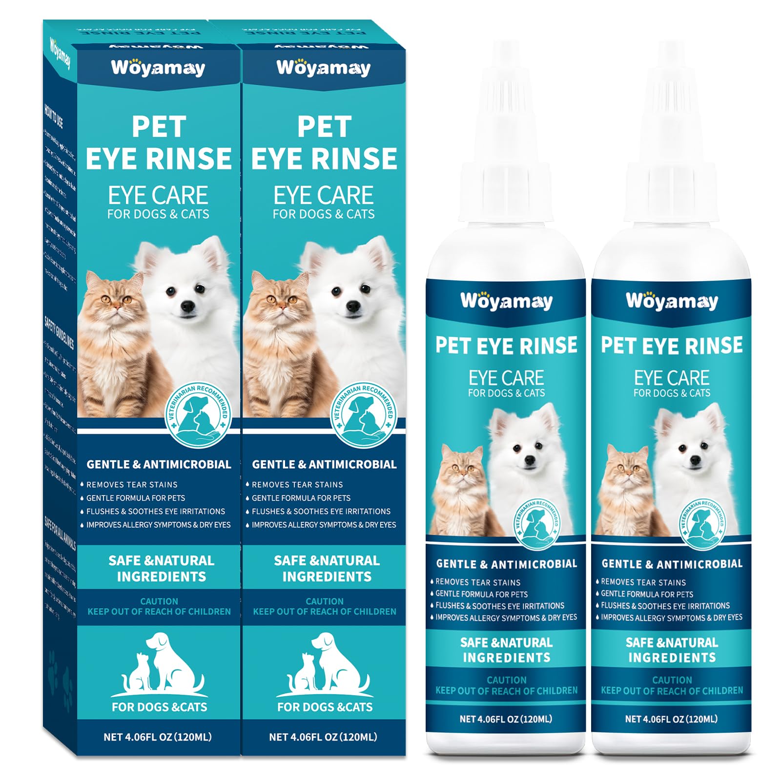 WEALLIN Advanced Eye Drops for Dogs and Cats, Gentle Formula Dog Eye Drops, Soothes Irritations Removes Tear Stains Improves Allergy Symptoms & Dry Eyes - Safe for All Animals, 8.12 OZ