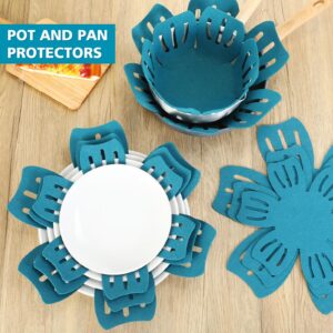 Nuogo 30 Pieces Pot and Pan Protectors, 5 Different Size, Max 16" D, Pan Protector Pads Pot Separators for Stacking, Anti Slip Non Woven Pan Dividers, Avoid Scratching or Marring When Stacking, Teal